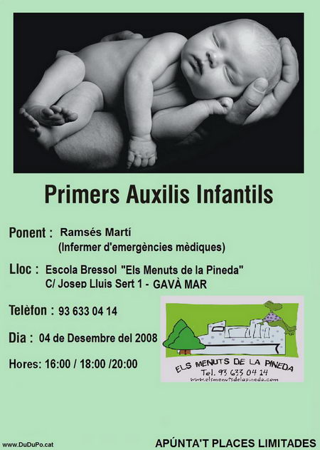 Informaci&oacute; sobre la xerrada-taller sobre primers auxilis infantils a "Els Menuts de la Pineda" de Gav&agrave; Mar (4 de desembre de 2008)